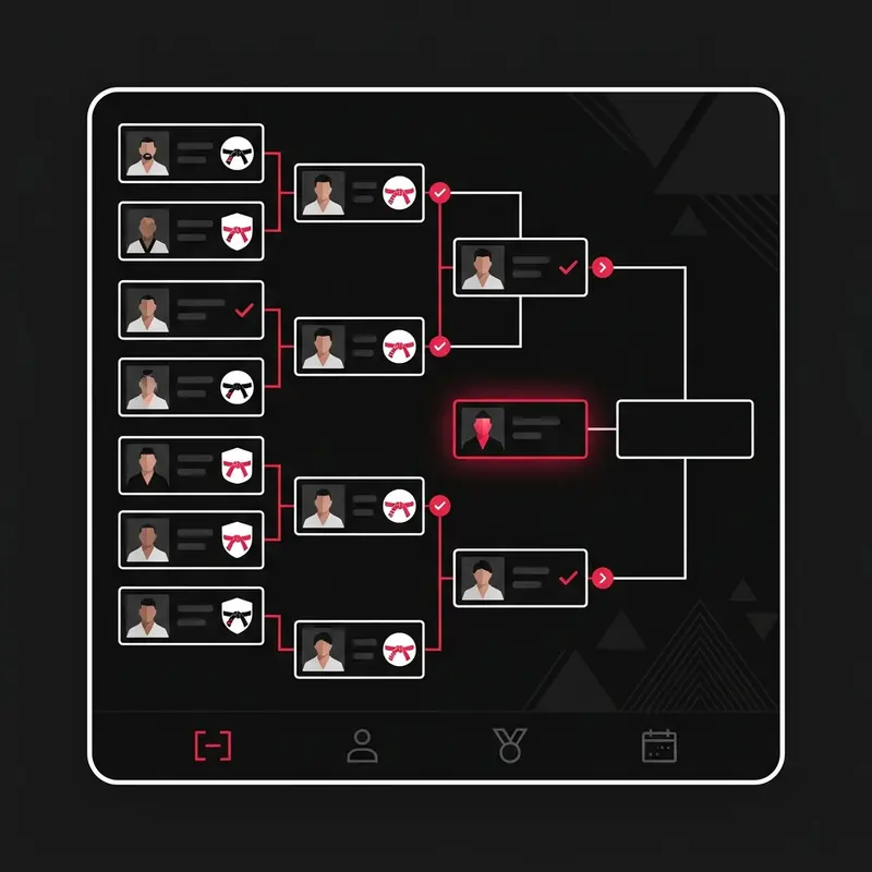 ITF Mobile App UI showcasing tournament brackets and athlete registration
